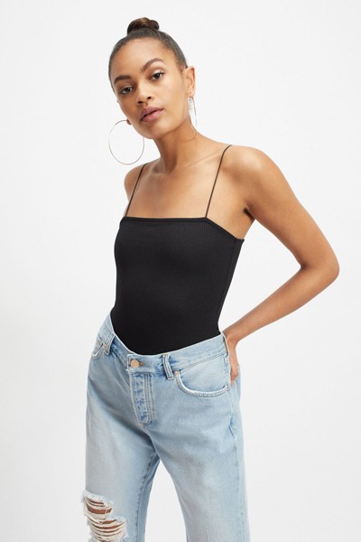 Black Skinny Strap Bodysuit from Miss Selfridge