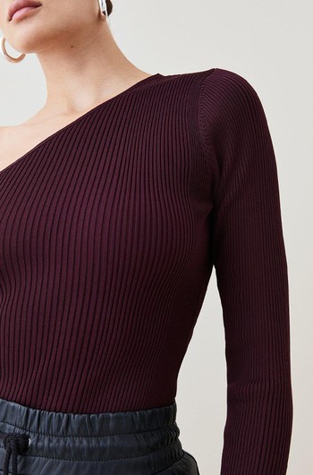  One Shoulder Rib Knit Top