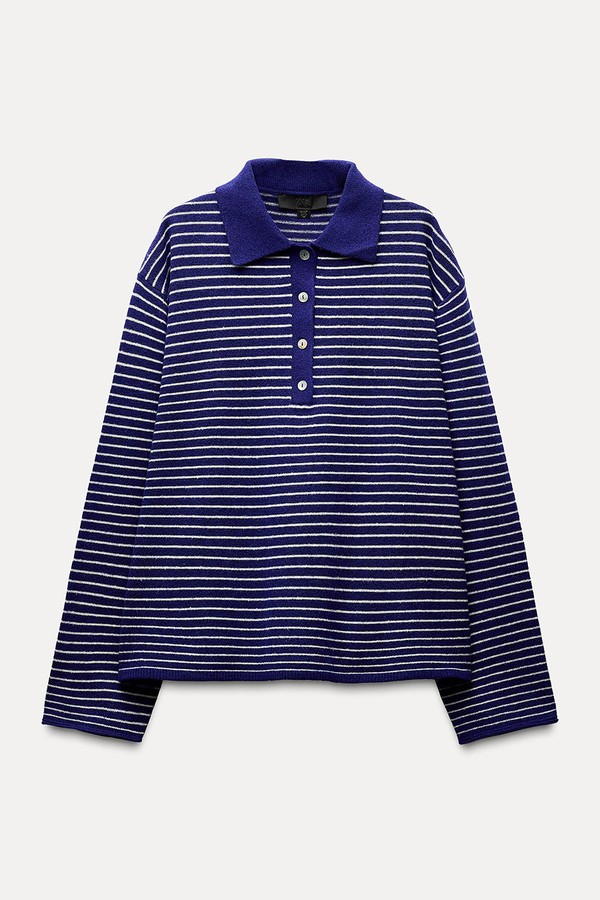 Striped Knit Polo Shirt from Zara