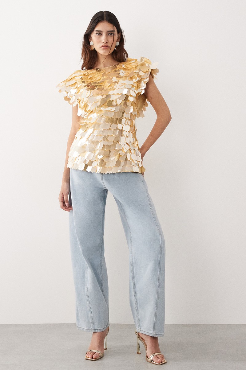 Embellished Open Back Bardot Top