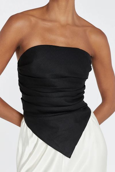 Nicci Black Linen Strapless Top from Dissh