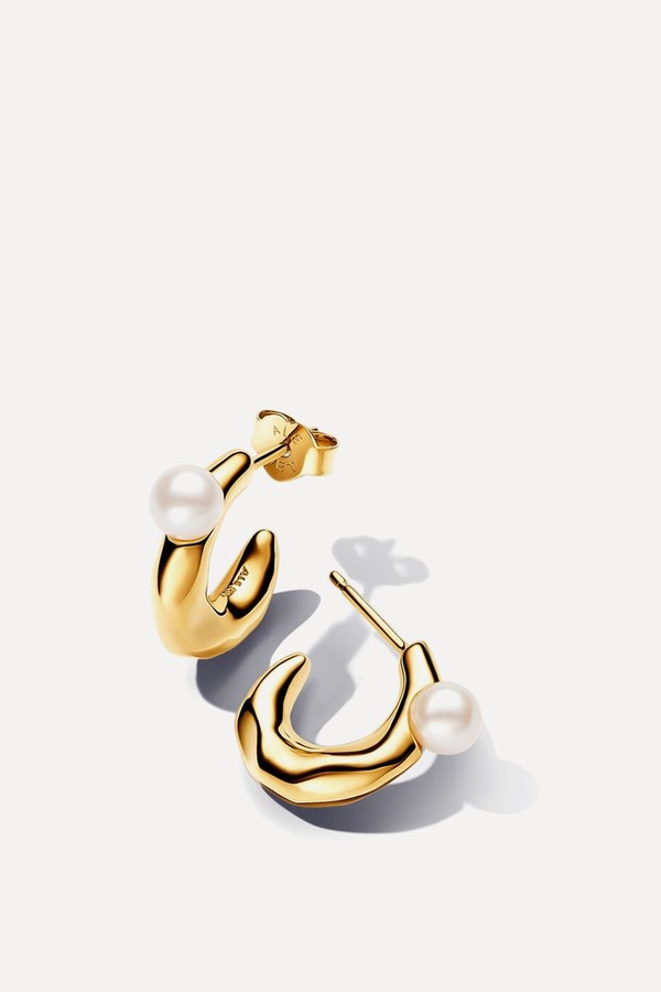 Treated Freshwater Cultured Pearl & Organically Shaped Hoop Earrings