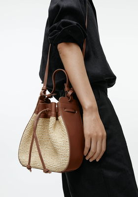 Leather Trimmed Straw Bag