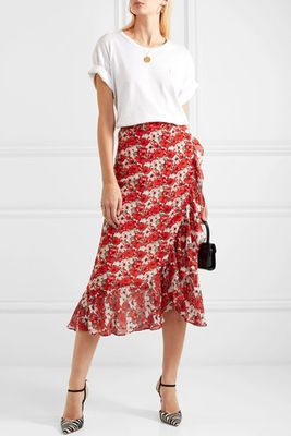 Gracie Ruffled Floral-Print Silk Crepe De Chine Wrap Skirt from Rixo