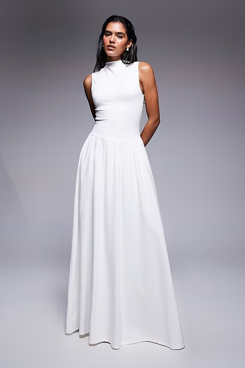 Sleeveless High Neck Gathered Skirt Maxi Dress from Kaiia