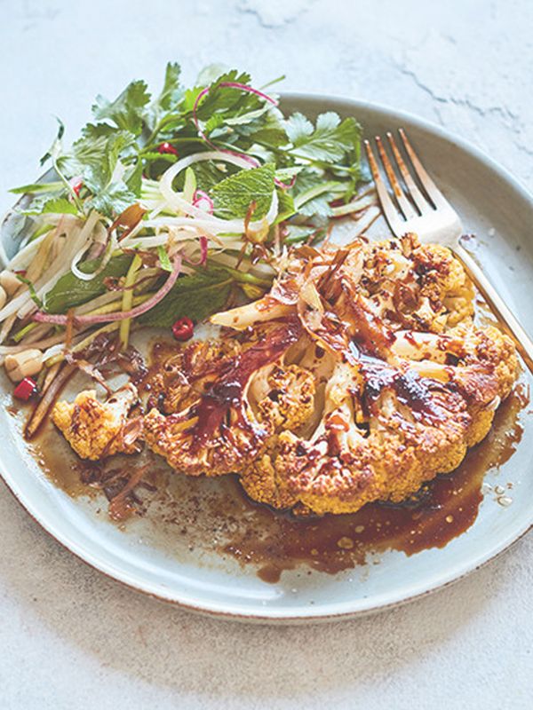 Umami Cauliflower Steaks With Crispy Leeks