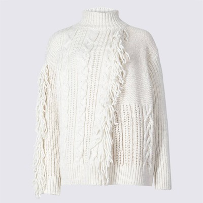 Fringe Cable-Knit Funnel Neck Jumper