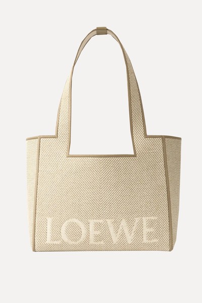 Font Medium Embroidered Leather-Trimmed Canvas-Jacquard Tote from Loewe