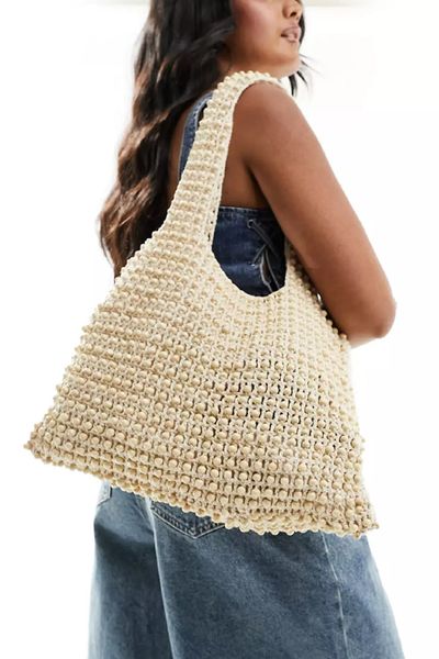 Glamorous Beaded Crochet Shoulder Tote