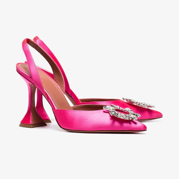 Pink Begum 95 Satin Slingback Pumps from Amina Muaddi