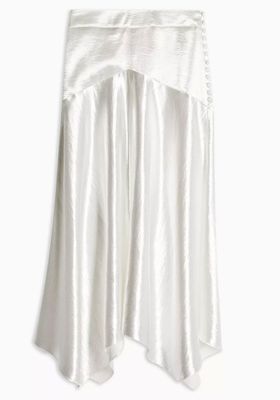 Silver Metallic Satin Asymmetric Skirt