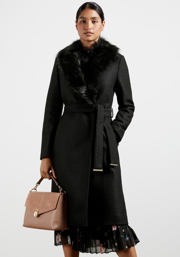 Corinna Faux Fur Collar Wrap Coat