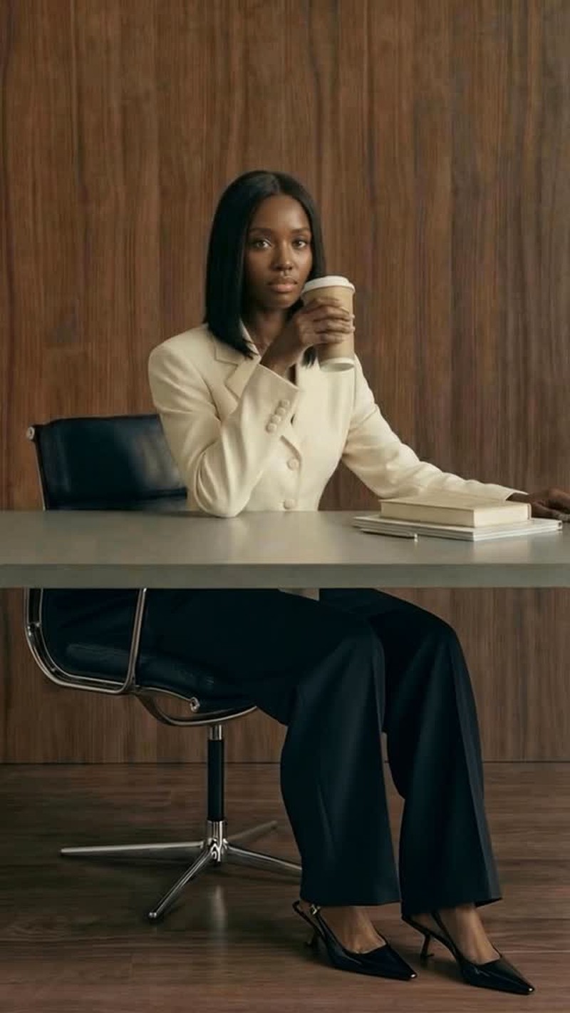 This week’s office ‘fit rotation…

Look 1 
Blazer, Dolce & Gabbana 
Trousers, Saint Laurent 
Shoes, Saint Laurent 

Look 2 
Top, Loewe 
Skirt, Nour Hammour 
Shoes, Saint Laurent 

Look 3 
Blazer & Skirt, Blazé Milano
Shoes, Saint Laurent 

Look 4 
Blouse & Trousers, Givenchy 
Shoes, Saint Laurent

These images were created using AI tools.