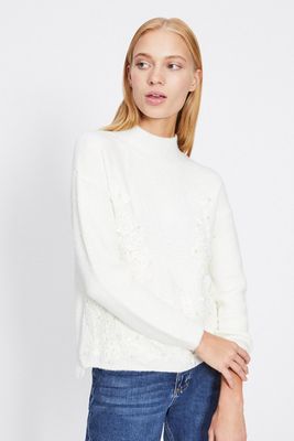 White Lace Pearl Knitted Jumper