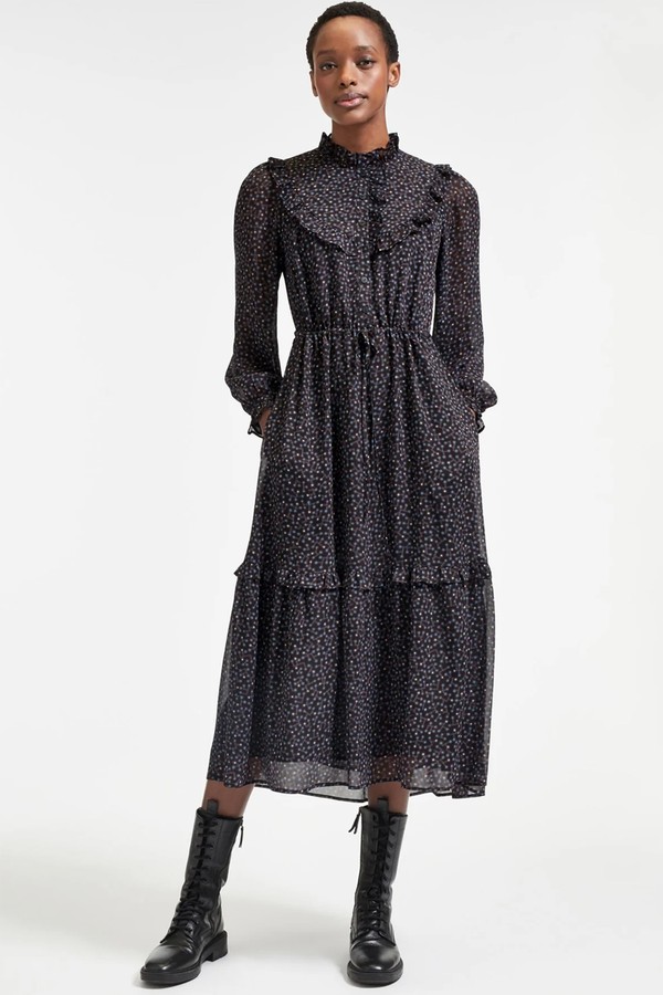 Annie Long Sleeved Frill Detail Midi Dress from Cefinn