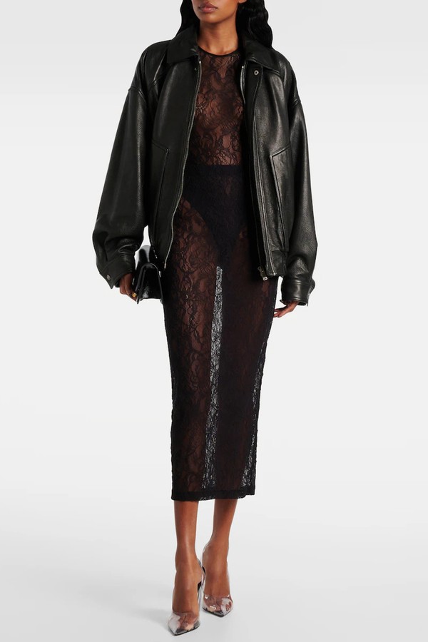 Sheer Lace Midi Skirt from Wardrobe NYC  