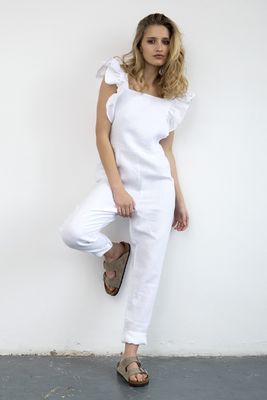 Women’s Linen Frilled Dungarees from Freya Lille