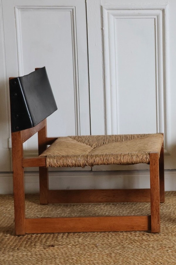 Oak Framed Leather Backed Lounge Chairs from Javier Carvajal For Biosca