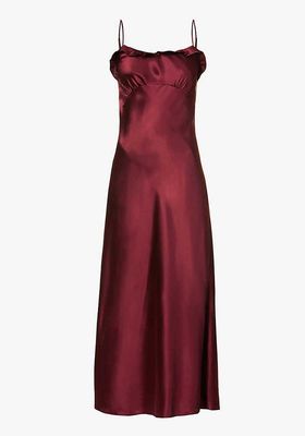 Aribella Ruffle-Trim Silk-Satin Midi Dress from Reformation