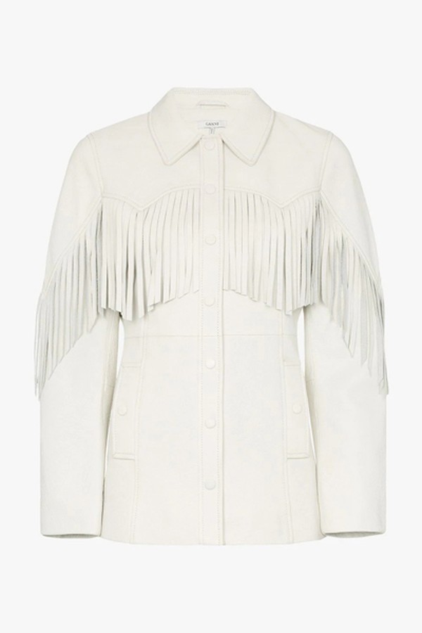 Fringed Textured Leather Jacket from Ganni
