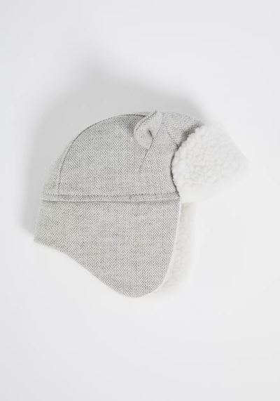 Grey Herringbone Trapper Hat