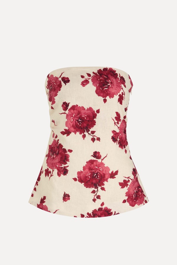 Alexa Floral-Print Strapless Linen Top from FAITHFULL