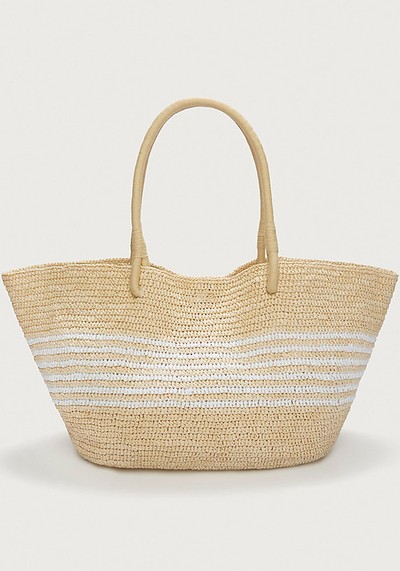 Striped Straw Tote Bag