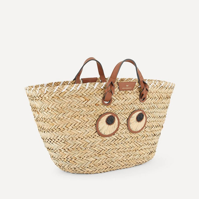 Large Paper Eyes Woven Seagrass Basket Bag from Anya Hindmarch