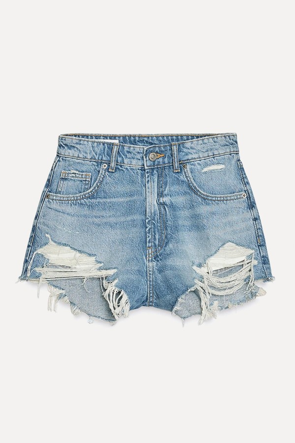 High-Waist Curved Denim Shorts from Zara