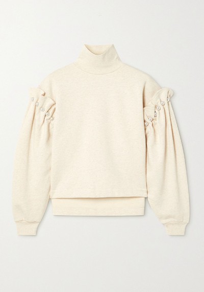 Faux-Pearl Embellished Cotton-Jersey Turtleneck Sweatshirt from Mother Of Pearl