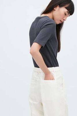Linen Blend Pleated Wide Trouser