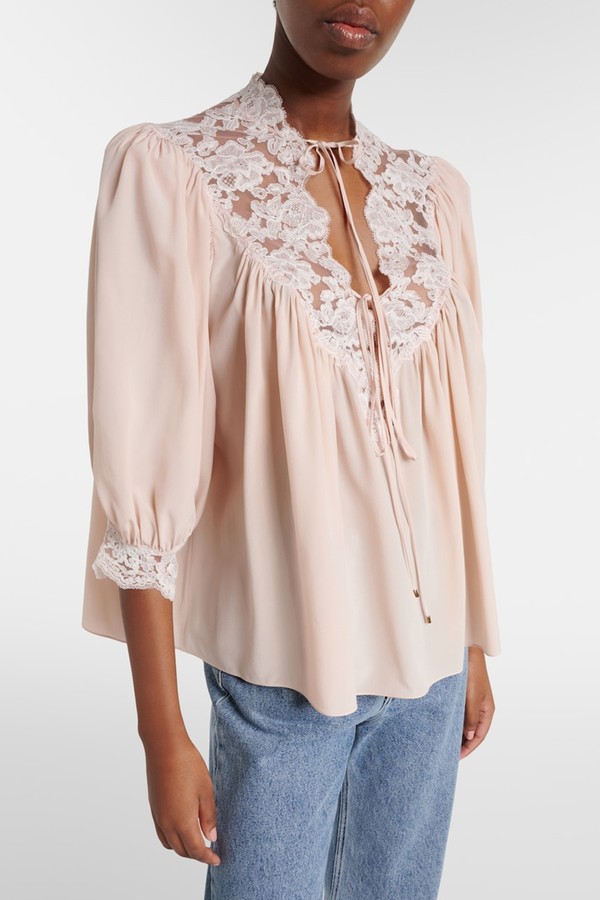 Lace-Trimmed Silk Crêpe De Chine Blouse from Chloé