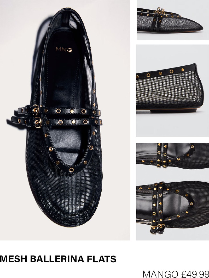 Mesh Ballerina Flats With Die-Cut Details
