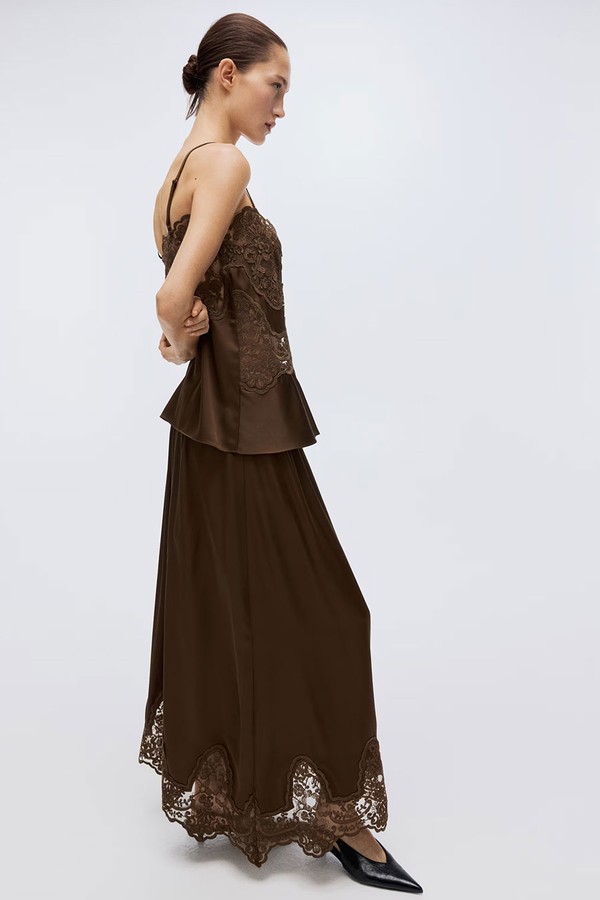 Lace-Trimmed Satin Skirt