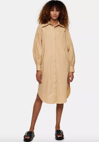 Camel Oversized Midi Shirt Dress