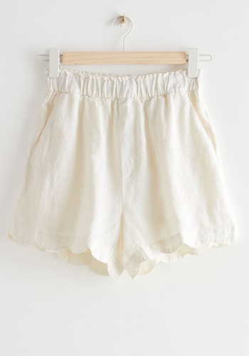 Scalloped Linen Shorts