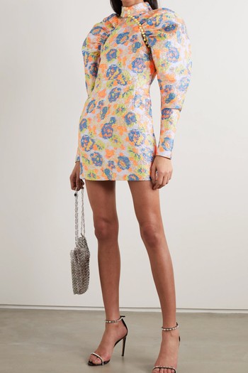 Kim Button-Detailed Metallic Floral-Jacquard Mini Dress from Rotate Birger Christensen