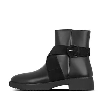 Mona Buckle Leather Ankle Boots