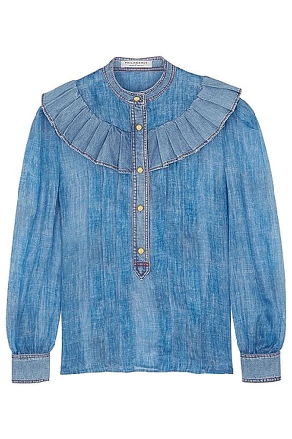 Blue Denim & Chiffon Shirt from Philosophy Di Lorenzo Serafini