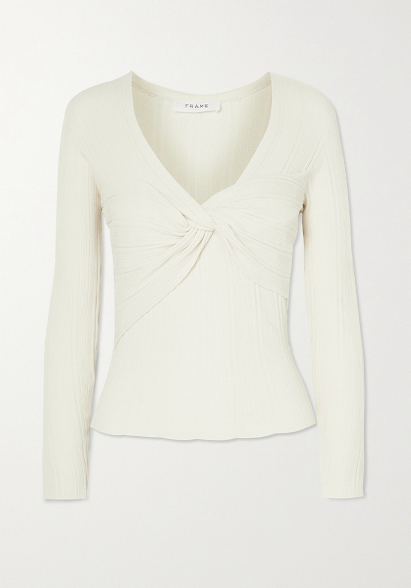 Twist-Front Ribbed Stretch-Knit Sweater from Frame 