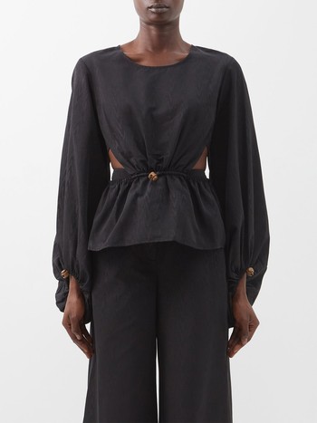 Ivy Balloon-Sleeve Cutout Moiré Top from Staud