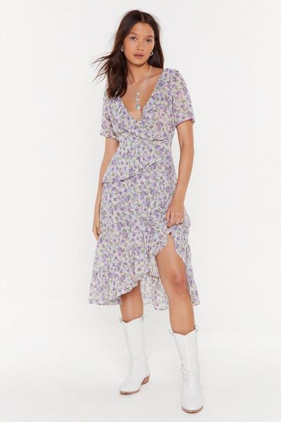 Floral Ruffle Midi Tea Dress