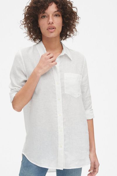 Optic White Boyfriend Shirt In Linen from Gap