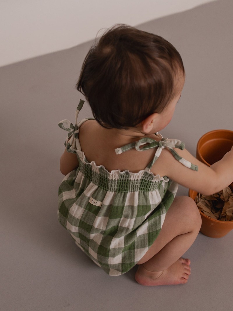 Dill Gingham Spaghetti Bodysuit from organic zoo