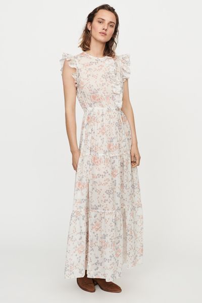 Long Floral-Print Ruffled Dress from Maje