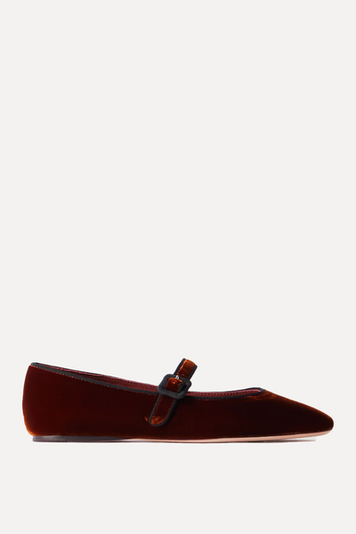 Ginger Grosgrain-Trimmed Velvet Mary Jane Ballet Flats from Loeffler Randall