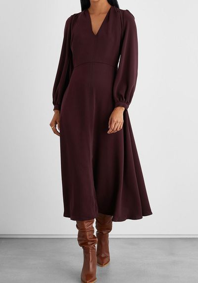 Camille Gathered Cady Midi Dress 