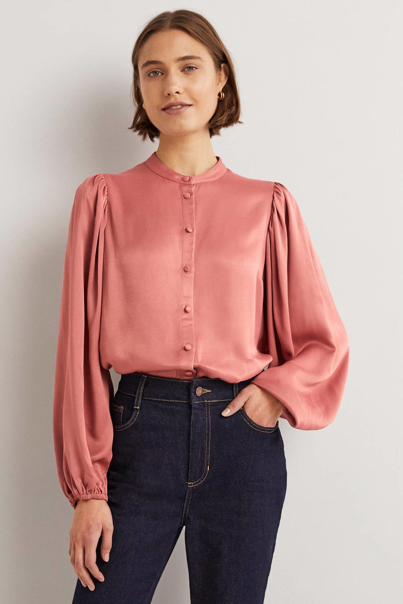 Blouson Sleeve Satin Shirt