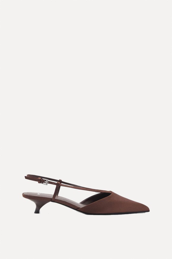 Satin Kitten-Heel Shoes With Straps