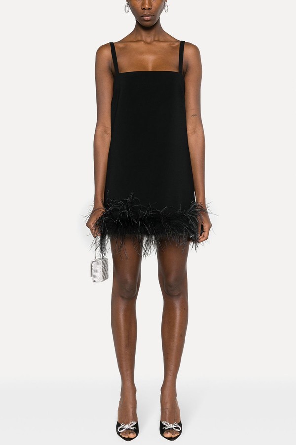 Feather-Trim Crepe Mini Dress from Pinko